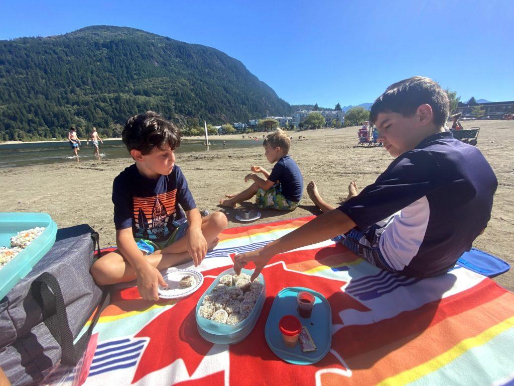 Stop for some home made sushi at a beach on a road trip