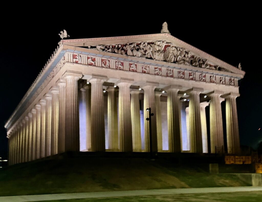 The Parthenon at night. in Nashville.