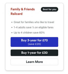 family and friends UK rail card value