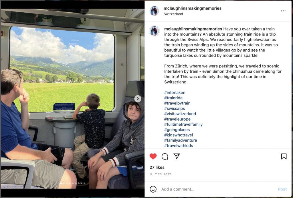 Train rides through the swiss alps with kids