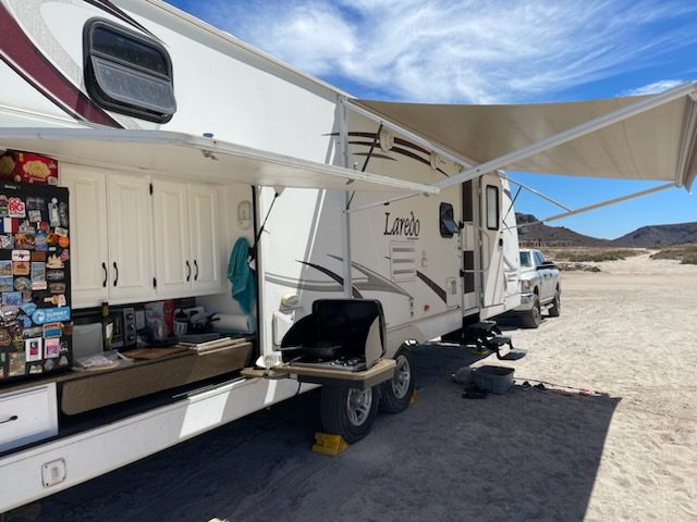 using our RV awning to keep our RV cool