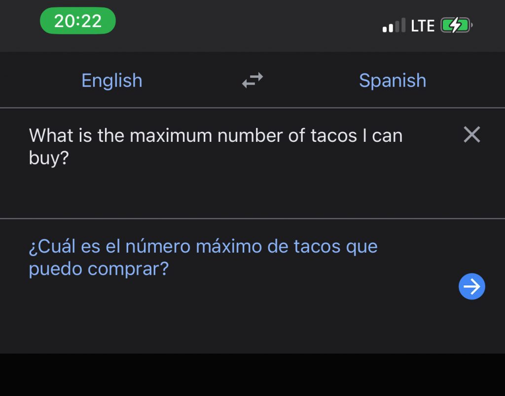 Google translate app for buying tacos in Baja