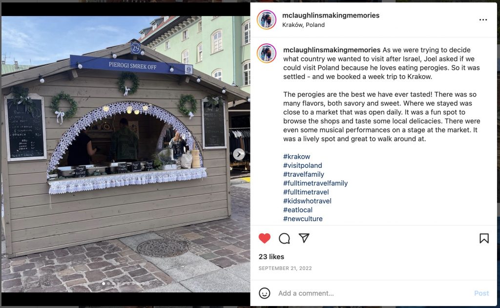 A pierogi stand at a market in Krakow, Poland.