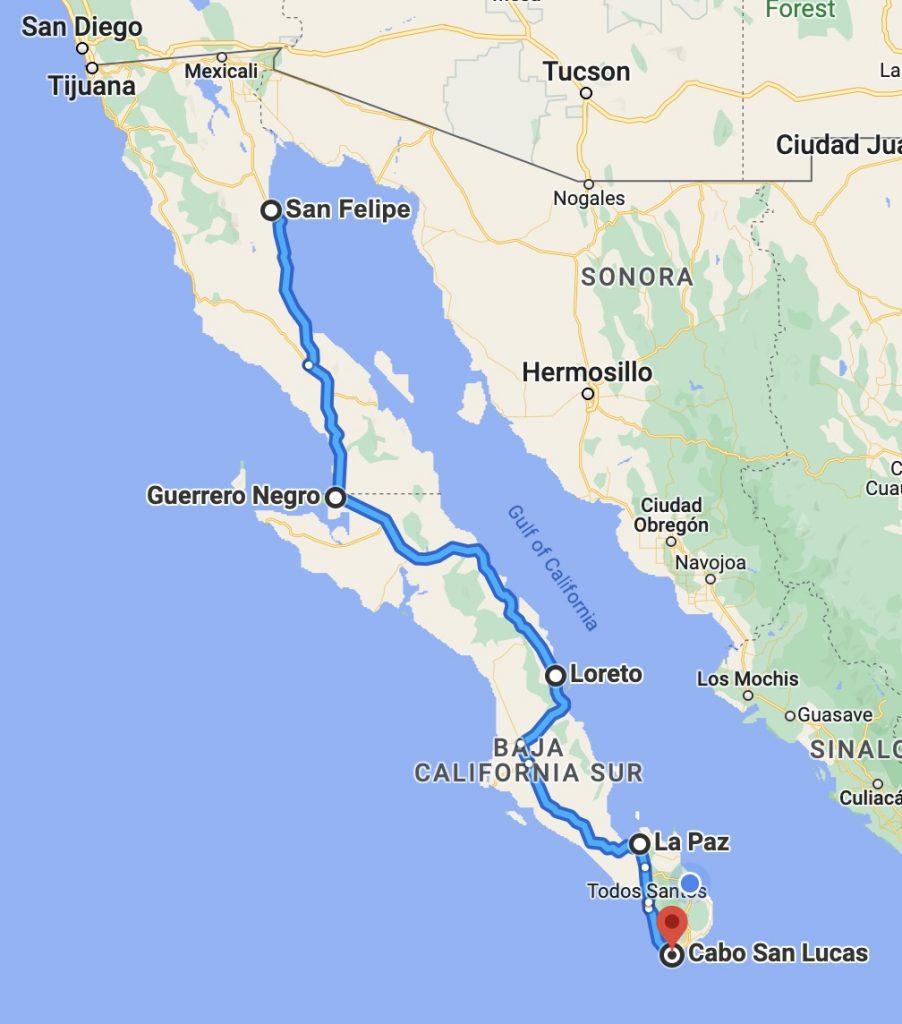 A map of the Baja peninsula
