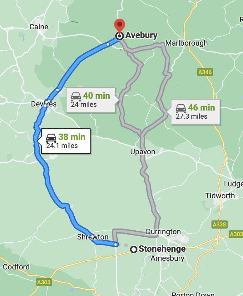 How far is Avebury from Stonehenge