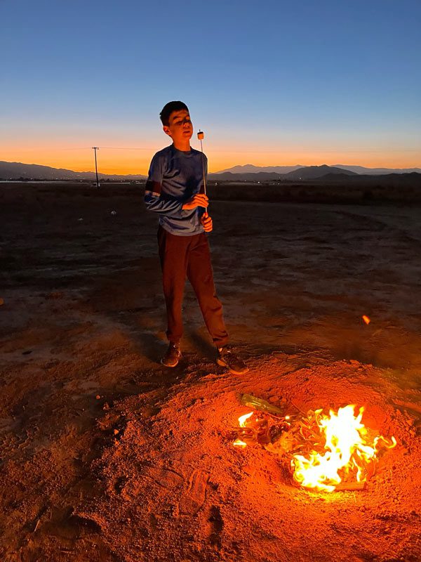 campfire in southern california dispersed camping area