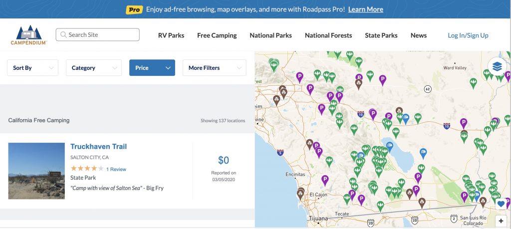 Southern California Dispersed Camping Map from Campendium