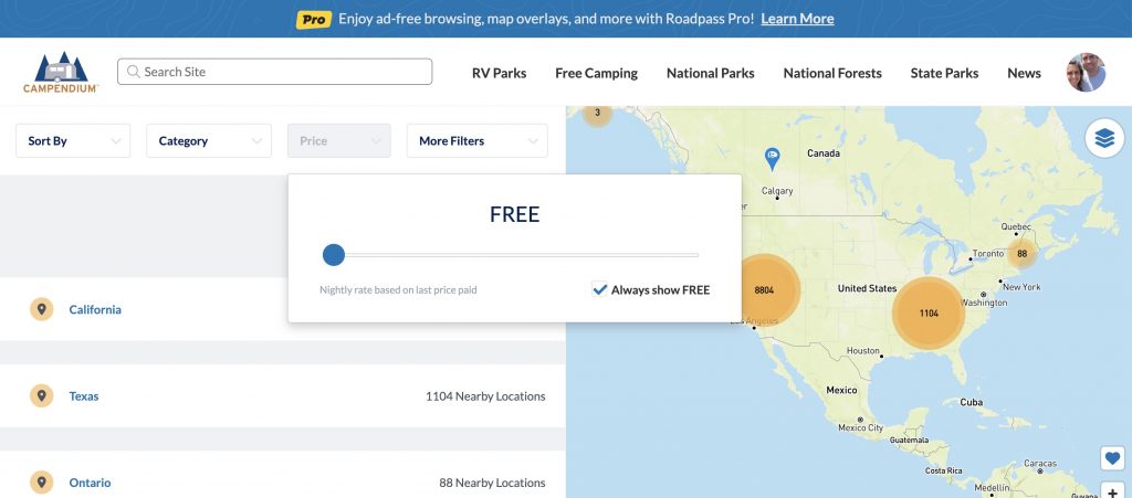 Campendium free RV camping map