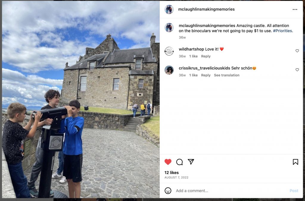 playing with the telescope at Stirling Castle