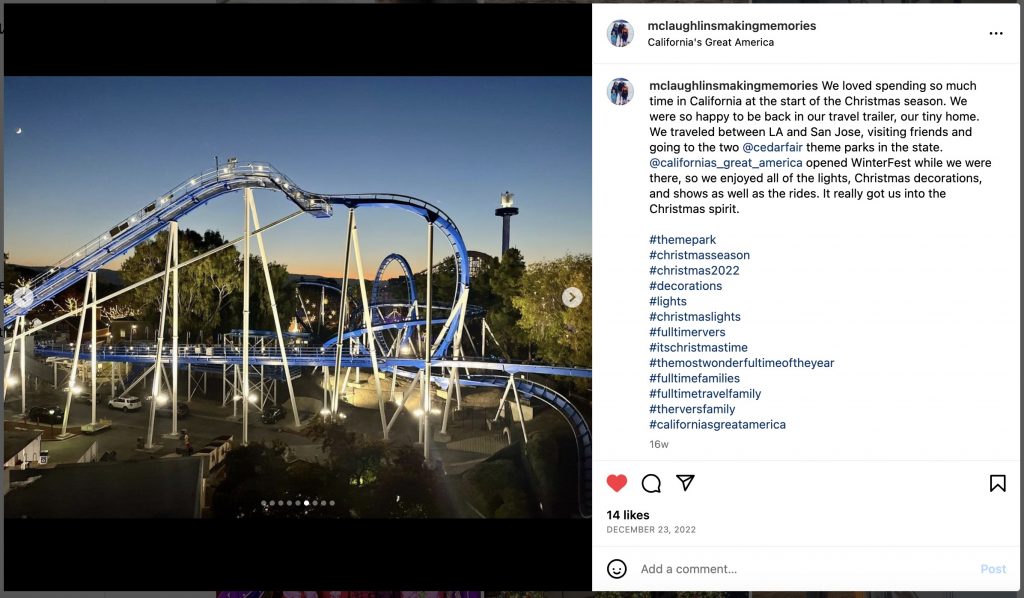 rollercoaster at California's Great America at night