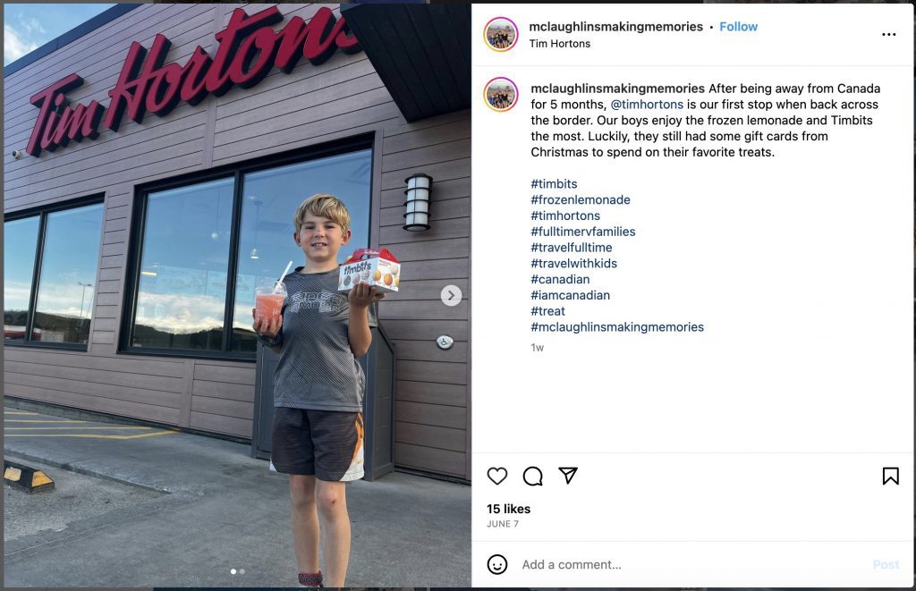 Stopping at Tim Hortons while on vacation in Canada