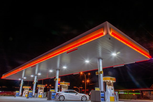 gas station lit up at night