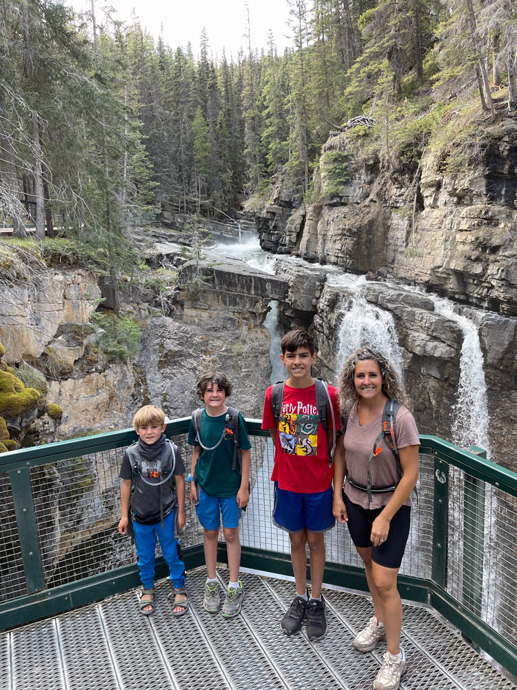 Loving the waterfalls on our family hike in Johnston Canyon, Banff National Park