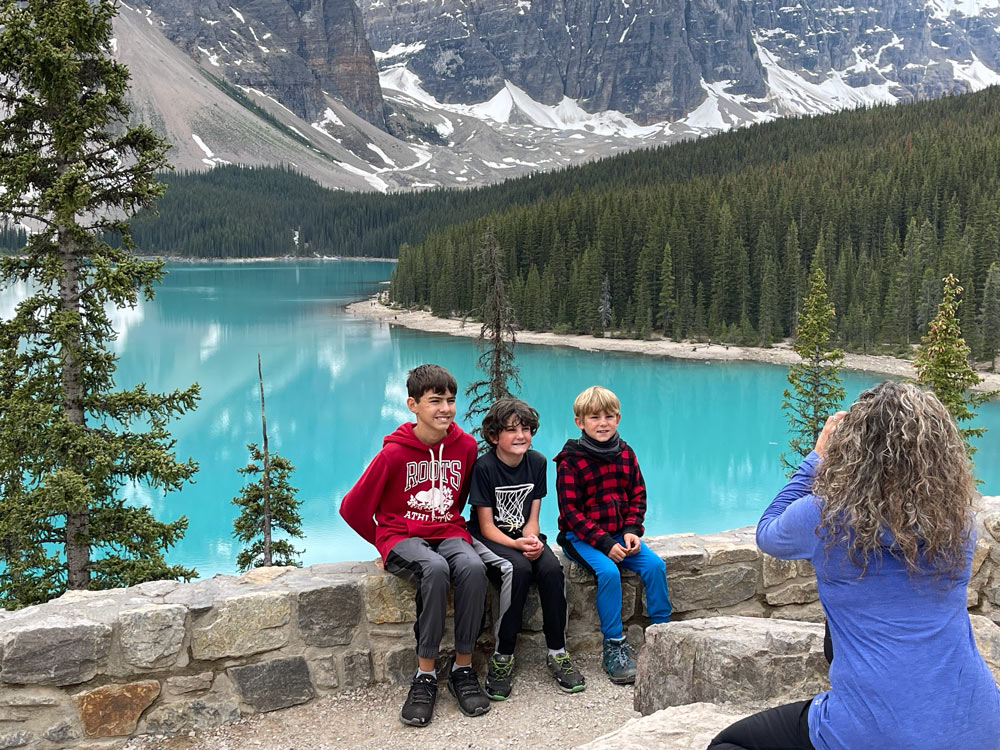 Family photos at Moraine Lake in Banff National Park