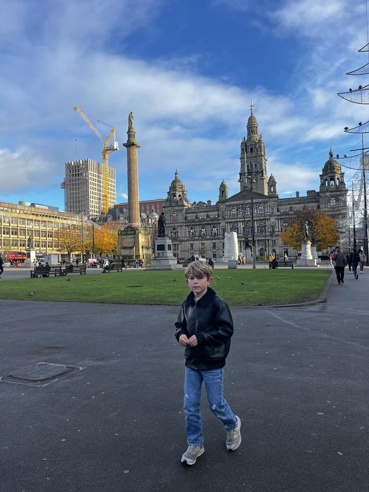 Visiting St. George's Square in Glasgow with our kids