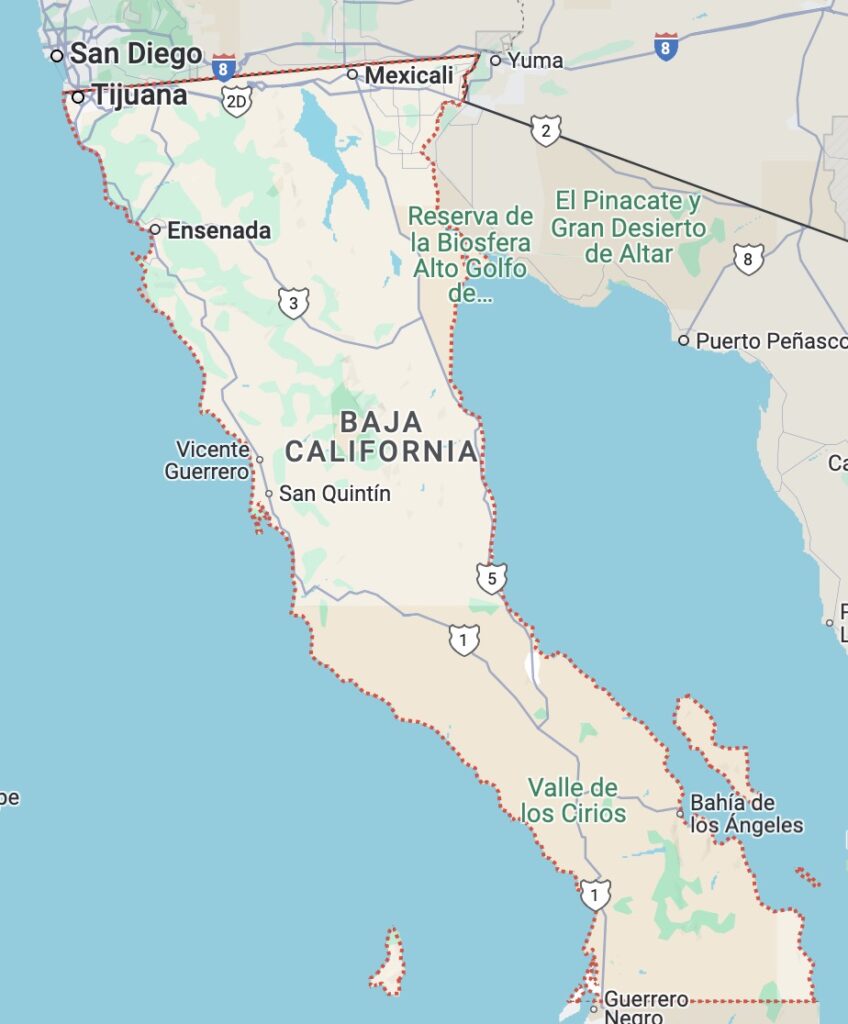 Baja California borders the united states