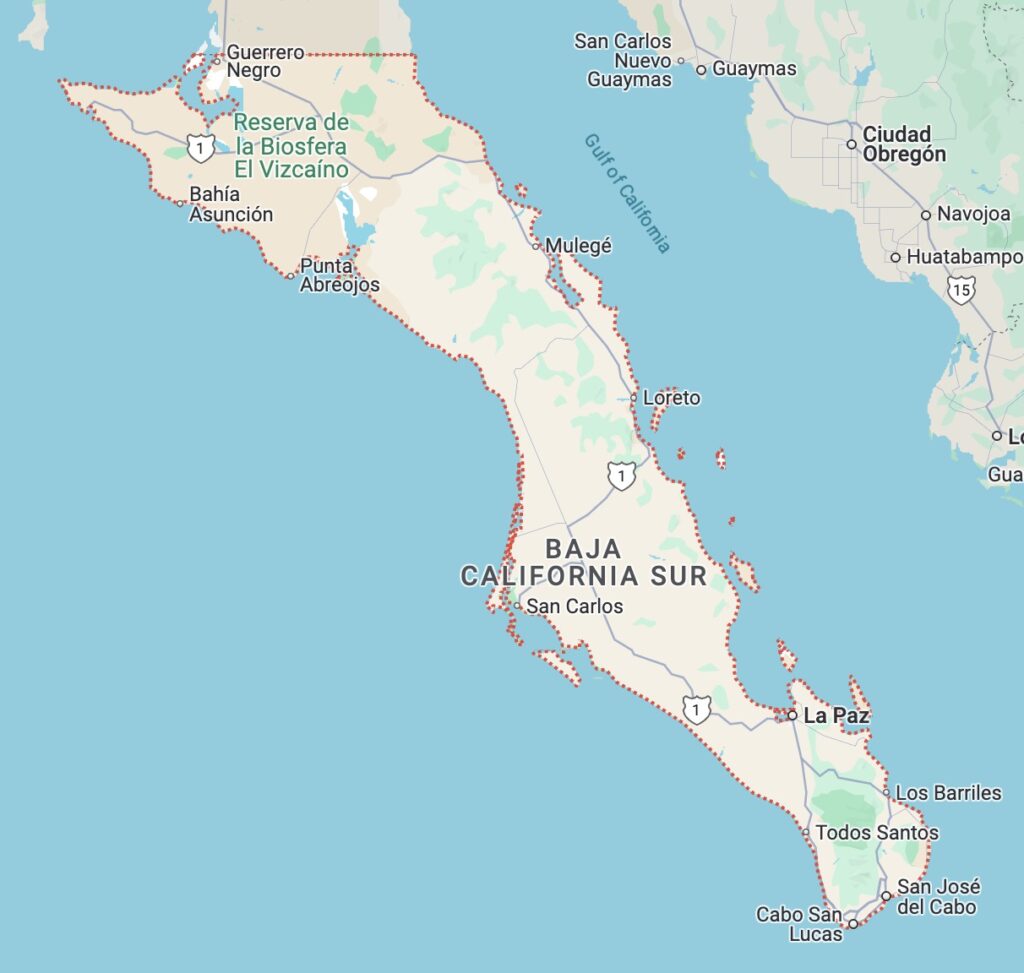 Baja California Sur is the southern state on the Baja Peninsula