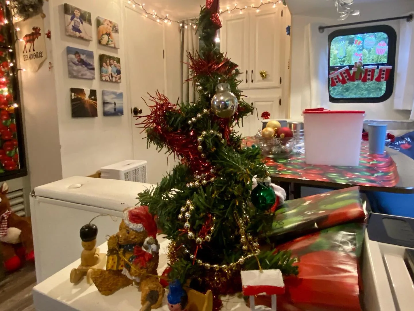 A small Christmas tree in an RV