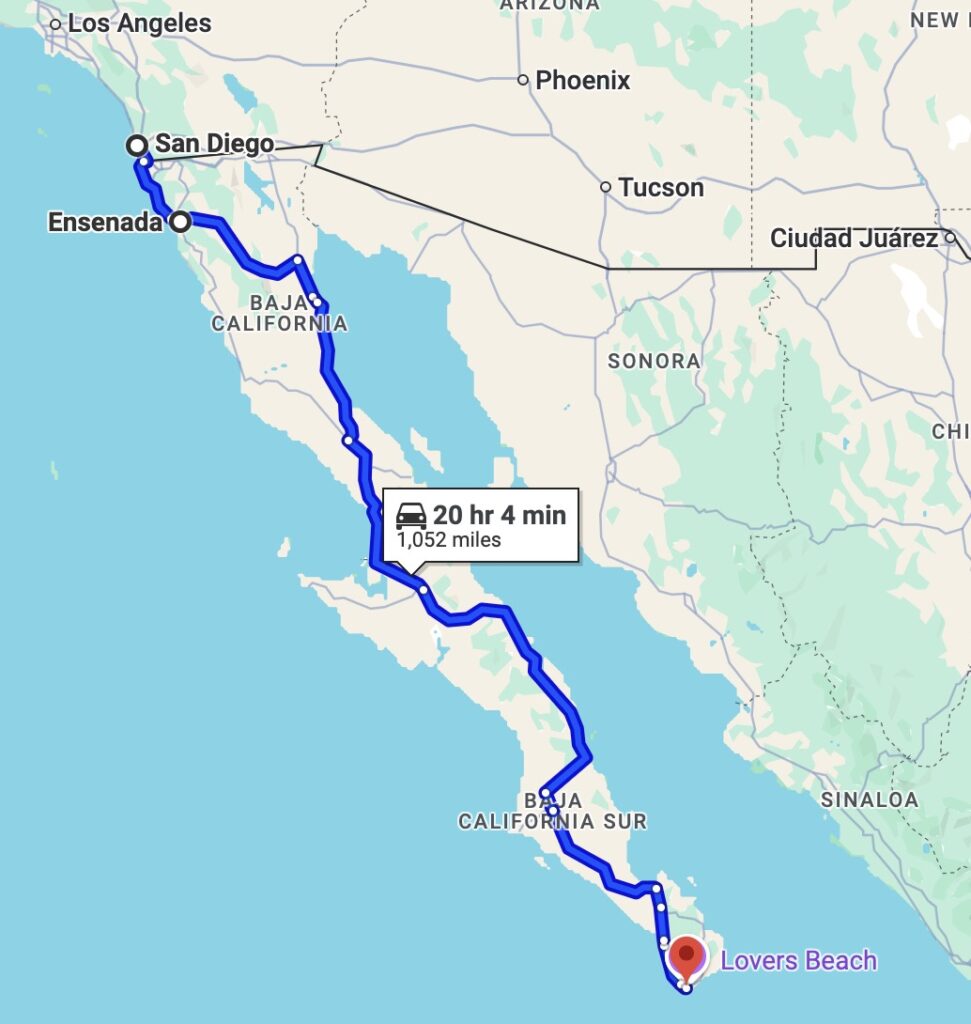 The baja peninsula is 1055 miles