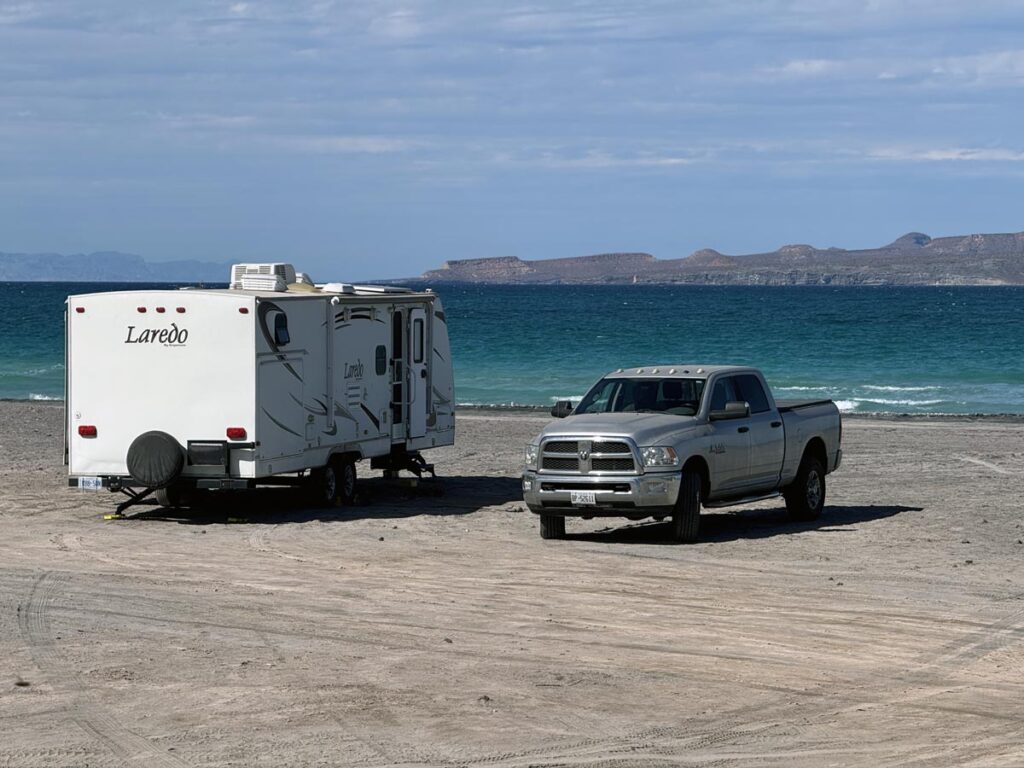 RVing at Playa El Tecolote; free beach camping in Baja