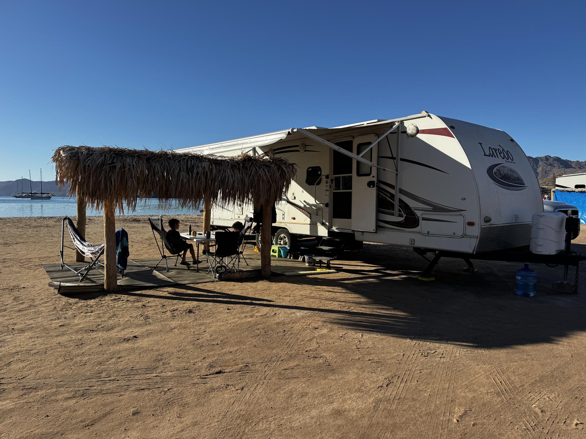 enjoying at Palapa with our RV at Playa Santispac