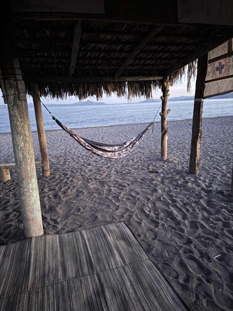 Palapa on a free camping beach bear Loreto, Baja