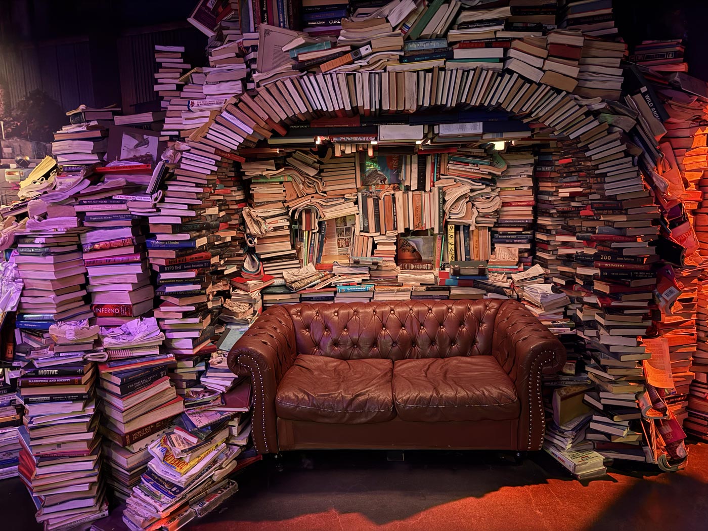 A unique experience of an alcove built from books at MeowWplf Denver
