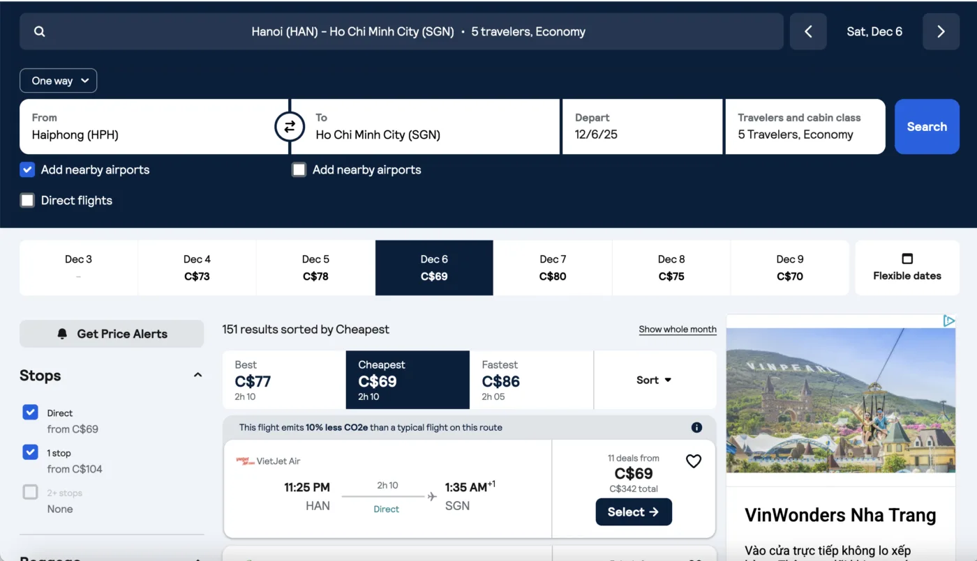 Finding the best price in flights in Vietnam